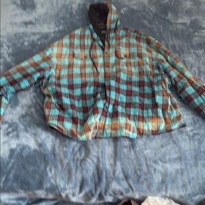 Balenciaga padded shirt jacket in bleached plaid flannel